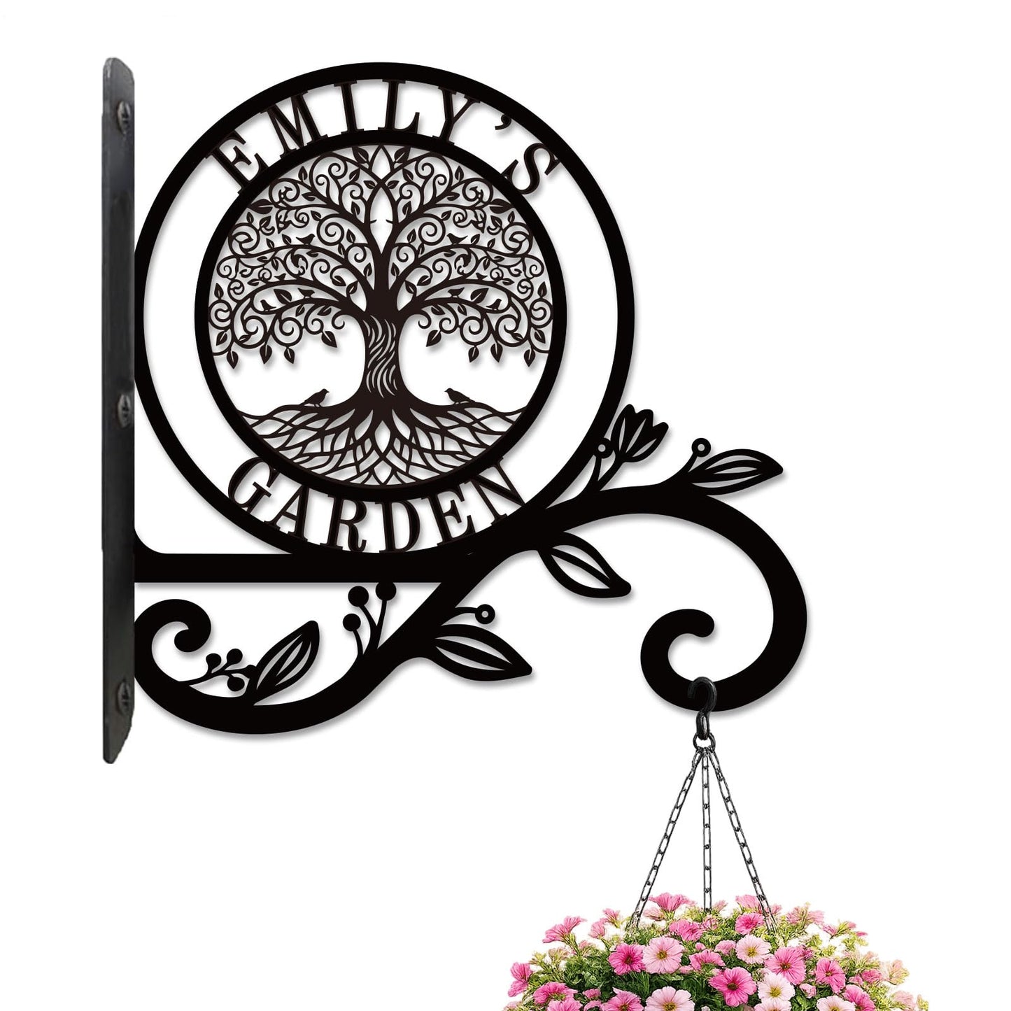 Personalized Tree of Life Metal Plant Hanger Custom Name Wall Hook for Hanging Plants Flower Basket Bird Feeder Wind Chime Garden Porch Outdoor Indoor Farmhouse Decor Mothers Day Housewarming Gift