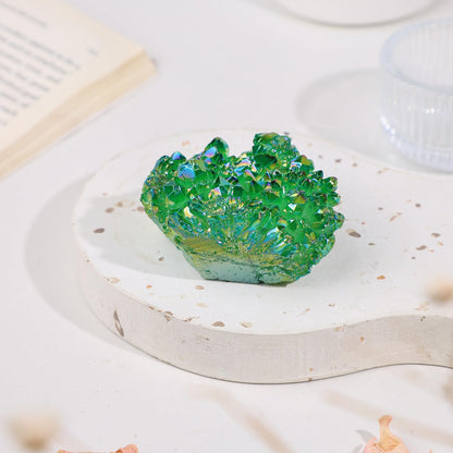 SUNYIK Green Titanium Coated Crystal Cluster,Quartz Drusy Geode Gemstone Specimen Specimen Sphere Figurine(0.2-0.3lb)