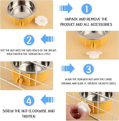 Amyhill 12 Pcs Crate Dog Bowls Bulk Removable Stainless Steel Hanging Food Water Feeder Bowl Pet Kennel Cage Coop Cup for Cat, Puppy, Birds, Rats, Ferret, Guinea Pigs, 3 Colors
