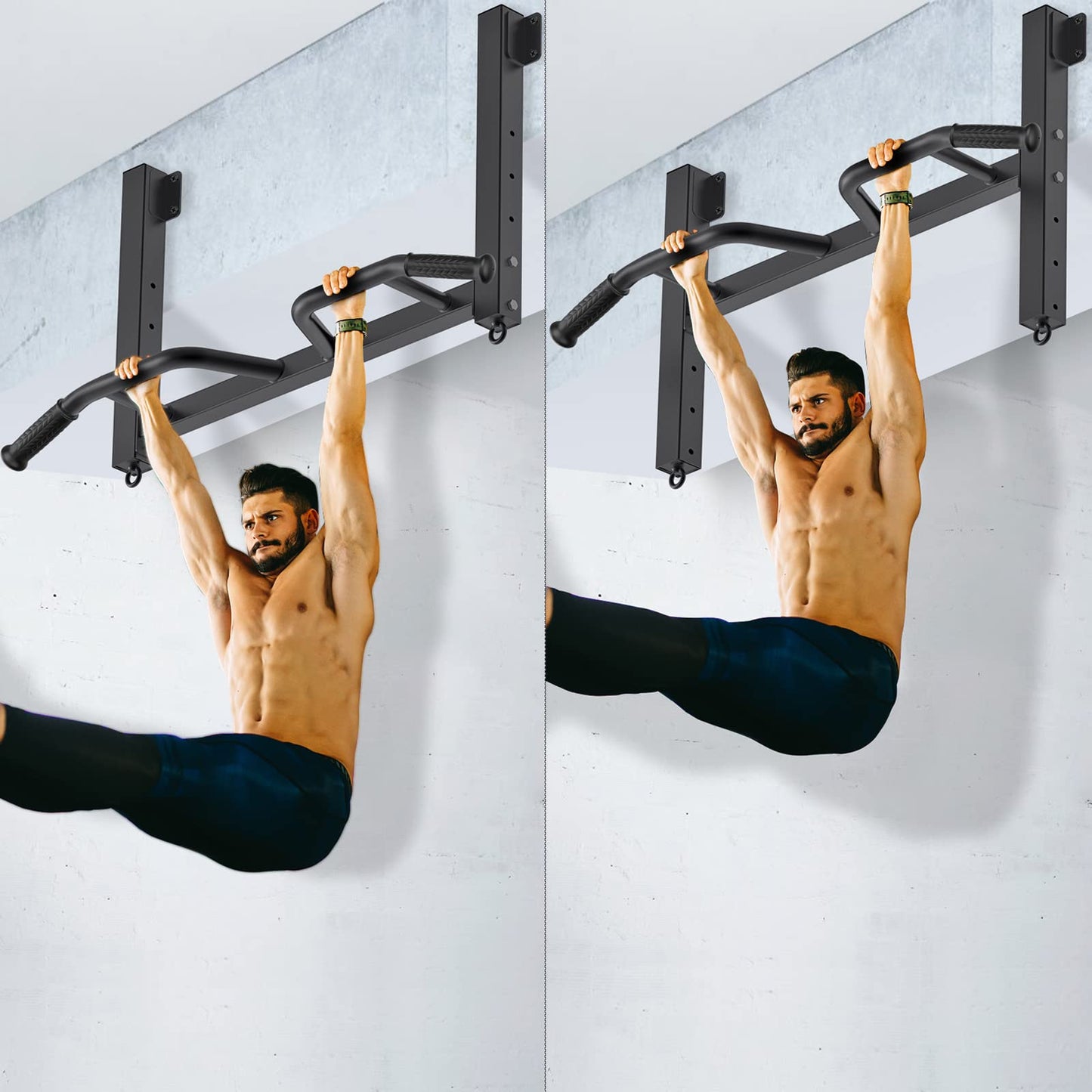 Kipika Joist Mount Pull Up Bar - Heavy Duty Chin Up Bar - 4 Height Levels, Multi-Angle Grip, Rings for Accessories - Ideal for Home Gym Workout and Crossfit Training