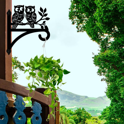 peacoblue Iron Plant Hangers Hooks for Outdoor Indoor Hanging Plants Flower Fern Pots Lantern Bird Feeder Wind Chimes, 12"x14" Owl Weather Resistant Metal Wall Holder for Porch Garden Farmhouse(Owl)