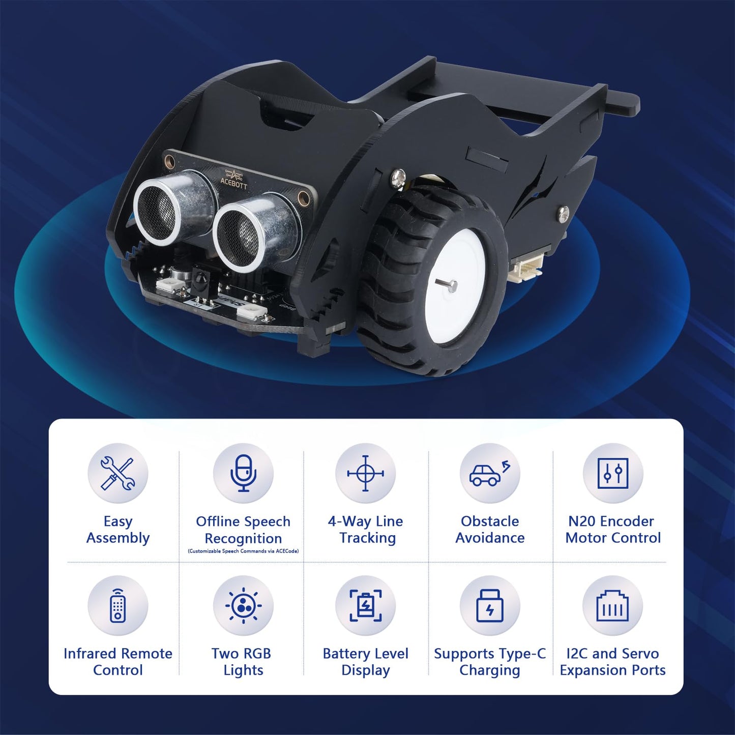 STEM Toys SharkBot Smart Car Kit Voice-Controlled ESP32 Coding Robot Robotics Kit for Kids Ages 8-12, Supports Arduino, ACECode, Programming for Classroom Home Education Birthday Gift for Boys Girls