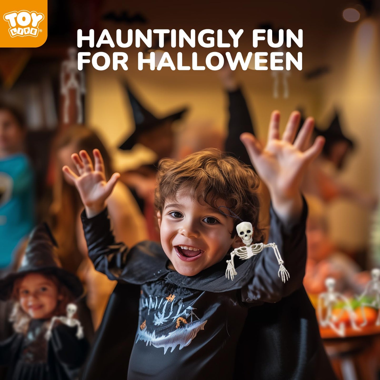 TOY Life 16" Posable Halloween Skeleton Decor - 6 Pcs Full Body Joints Outdoor Indoor Decorations, Plastic Hanging Skeleton for Halloween