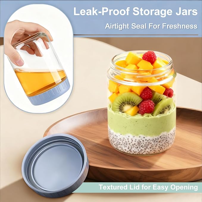 Overnight Oats Containers with Lids, 10 & 16 & 24 oz Wide Mouth Mason Jars with Lids, 9 Pack Glass Jars with Airtight lid for Chia Pudding Yogurt Salad, Meal Prer Oatmeal Jars