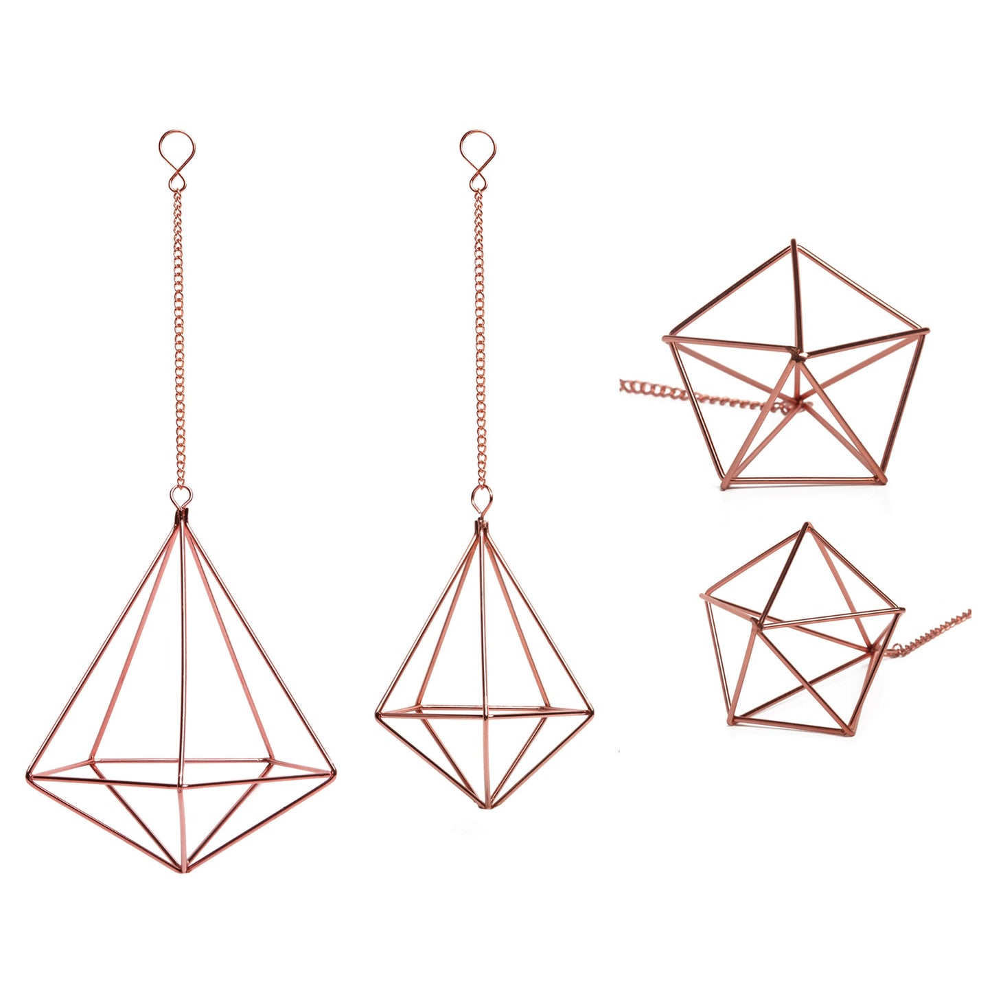 libproqia Hanging Air Plants Holders Geometric Airplant Hangers Rose Gold Tillandsia Holder Metal Pink Himmeli Metal Airfens Planter for Home Décor 4Pcs …