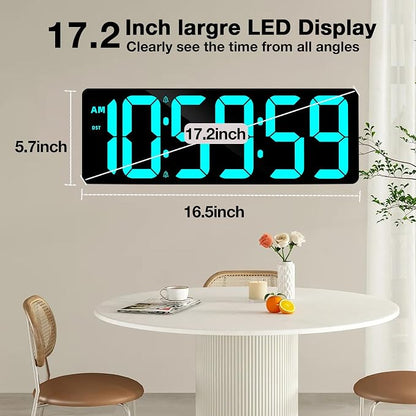 17.2" Large Digital Timer Wall Clock with Remote Control, Count Down Up Digital Timer, Auto DST LED Big Digital Clock for Bedroom Kitchen Living Room Office Gym Home Decor, Blue