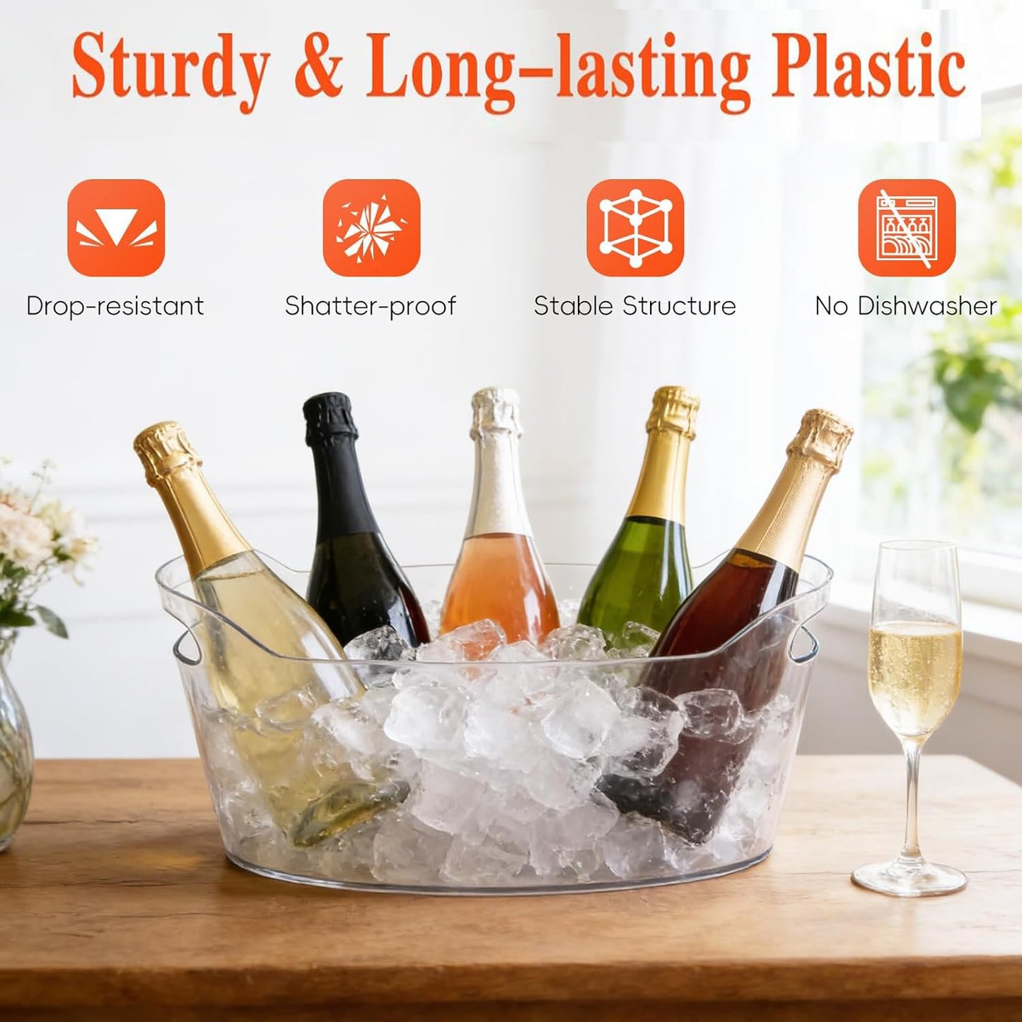 Yeatruojeet 2 PCS Ice Bucket for Parties, 6.5L Large Ice Bucket, 1.7 Gallon Champagne Bucket with 2 Scoops, Beverage Tub Mimosa Bar Supplies for Champagne, Beer, Cocktail