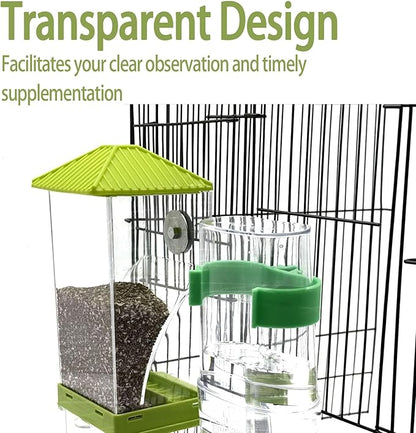 No Mess Bird Feeder, Automatic No-Spill Transparent Bird Feeder Acrylic Parakeet Food Dispenser Cage Accessories for Parakeet Lovebirds Cockatoo Budgie (White)