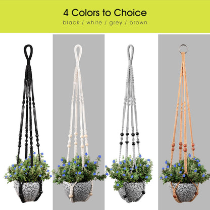 Macrame Plant Hanger for 5 to 10 Inch Plant Pots, Set of 2 Indoor Handmade 35 Inch Woven Rope Hanger Kits with Hooks and Wood Beads, Hanging Planter Basket Holder for Boho Home Decor (Brown, 2 Pack)