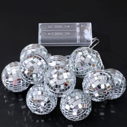 Zhanmai Disco Ball String Lights - 30 LED Mini Mirror Balls, 1.97 Inch, Silver, Model Zhanmai-Lights-48JCDR, Perfect for 70s