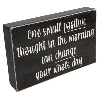 Esur Positive Thought Home Office Desk Wooden Box Sign Decor - Inspirational Shelf Wall Decoration Accessories for Women, Black