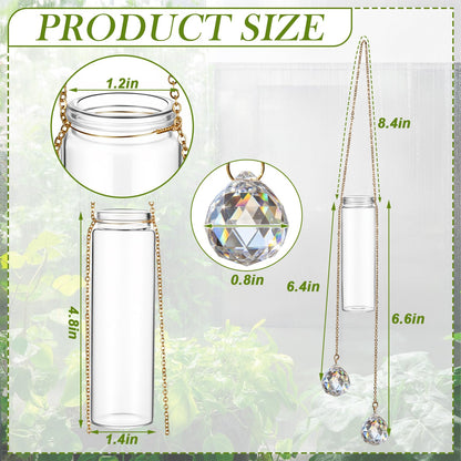 Hushee 6 Pcs Hanging Propagation Stations with Crystal Suncatcher Glass Hanging Wall Planters Indoor Plants Hydroponic Tubes for Plants Flowers Windows Home Decoration
