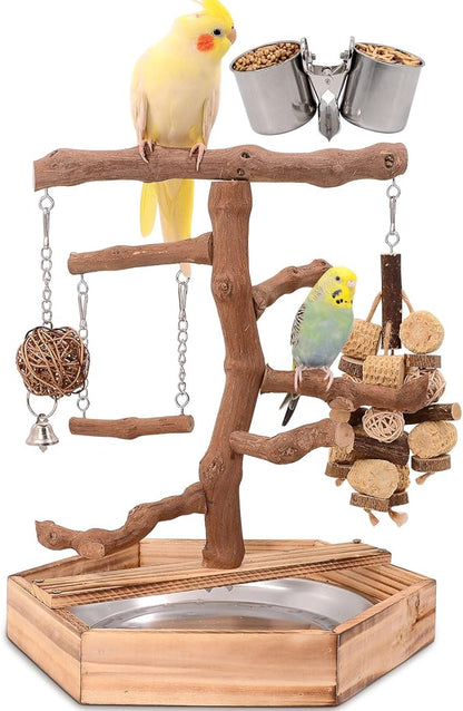 LIMIO Natural Grape Wood Bird Parakeet Playground - Perch Stand for Parakeets, Cockatiels, and Small Birds Toys