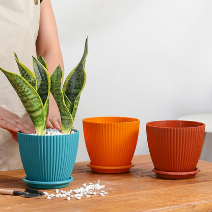YENXIKU 6 Inch Plant Pots with Self Watering Planter Insert - Flower Pots for Indoor Plants with Drainage Holes and Saucers - Gardening Pots, Planters & Accessories for Orchid and Succulent, 5 Packs