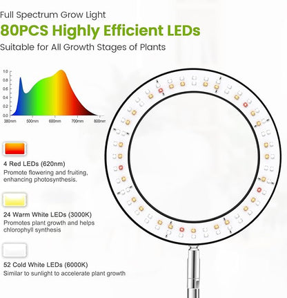 Kullsinss Grow Lights for Indoor Plants, 80 LEDs Full Spectrum Plant Light for Indoor Growing with 2 Mounting Options, 6/12/16H Timer, 3 Spectrum Modes, 37 in Height Adjustable Desk Grow Lamp (Black)