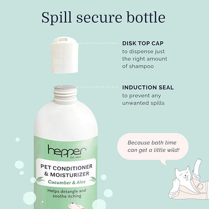 Hepper Pet Conditioner and Moisturiser - Scented Dog Conditioner & Detangler. Perfect for Long Hair, Short Hair, Dry Skin, Shedding Control, Allergies, and Puppy Coats! Cucumber and Aloe Scented.