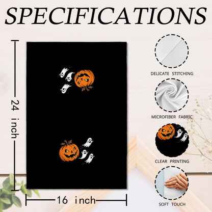 EGBTL Halloween Pumpkin Ghost Kitchen Towels, Halloween Hand Towels for Bathroom Decor, Funny Spooky Pumpkin Ghost Black Dishcloths Dish Towel for Kitchen 16x24 Inches Set of 2