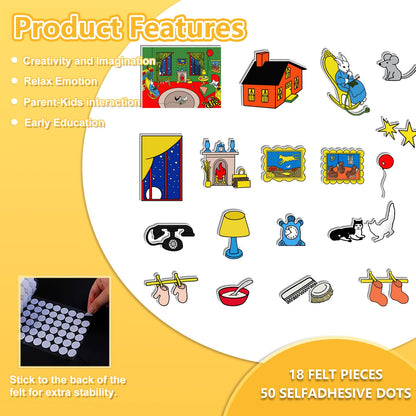 Thryvomniq Good Night Moon Selt Board Story Sets 17 Pcs Felt Pieces Toddler Interactive Games Preschool Storytelling Learning Activities Felt Toys