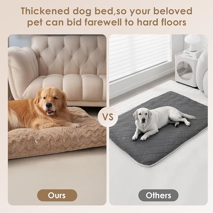 EHEYCIGA Washable XL Dog Bed for Crate 41x27 Inch, Kennel Pad for Extra Large Dogs Up to 65 lbs, Plush and Comfy Pet Sleeping Mat, Camel