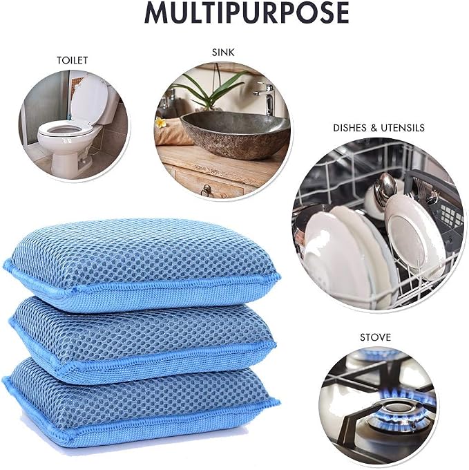 Miracle Microfiber Kitchen Sponge by Scrub-It - Non-Scratch Heavy Duty Dishwashing Cleaning sponges- Machine Washable - (Blue)