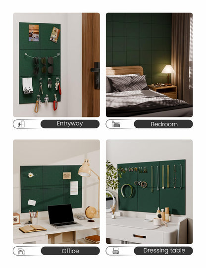 Felt Bulletin Board Tiles -28"x18" Cork Board Alternative for Office Decor, Push Pin Board Wall Organizer 6-Pack -Pine Green