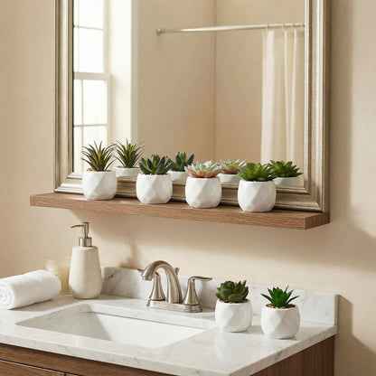 MyGift Mini Assorted Green Faux Succulent, Indoor Fake Plants in Geometric Ceramic Pots, Set of 6