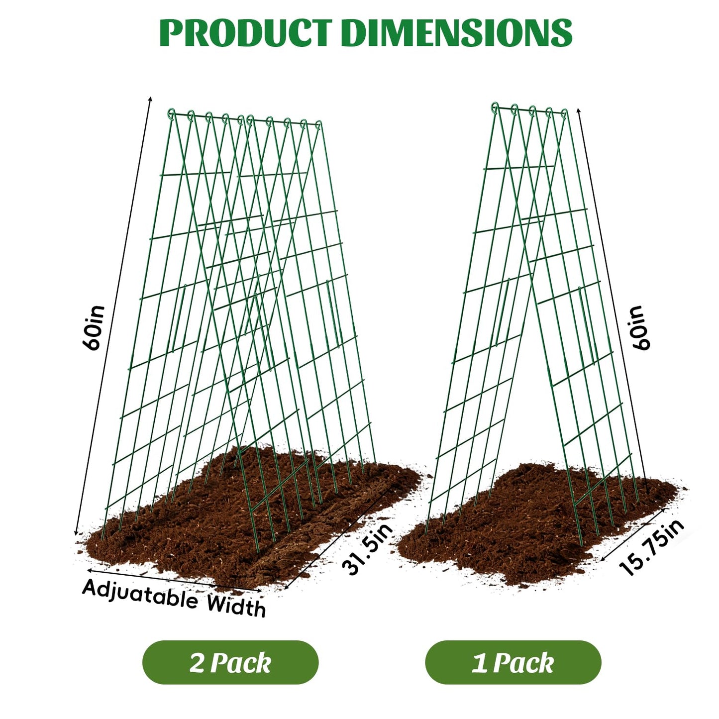 DOLEMODUO 2 Pack Cucumber Trellis, 60inch A-Frame Rustproof Steel Wire Garden Trellis for Raised Beds, Heavy Duty Climbing Plants Supports for Cucumber,Tomato, Climbing Plants and Flowers