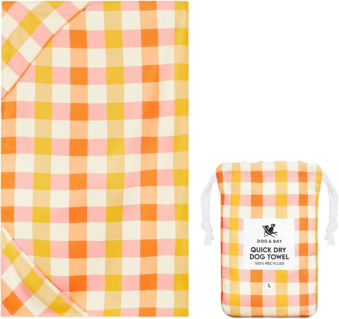 Dock & Bay Pet Towel - Super Absorbent & Quick Drying Dog Towels with Bag - 100% Recycled - Rhubark & Custard, Large (120x70cm, 47x27)