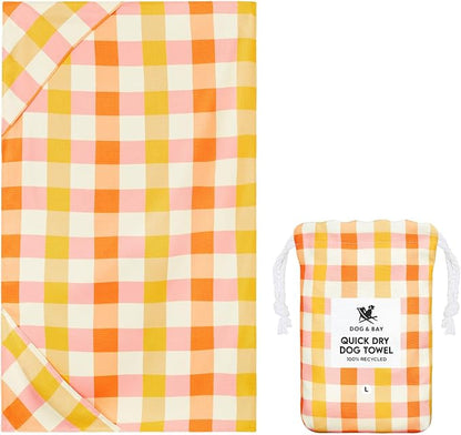 Dock & Bay Pet Towel - Super Absorbent & Quick Drying Dog Towels with Bag - 100% Recycled - Rhubark & Custard, Medium (90x50cm, 35x19)