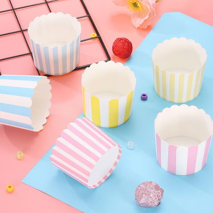 HARFINGTON 50Pcs Paper Baking Cups 6oz Greaseproof Disposable Bulk Cupcake Muffins Liners Cases Wrappers for Wedding Birthday Graduation, Stripe Pink