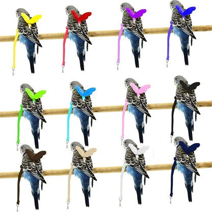 Pet Parrot Bird Harness and Leash, Adjustable Training Design Anti-Bite, Bird Nylon Rope with Cute Wing for Parrots, Suitable for Alexandrine, Scarlet, Keck, Mini Macaw Same Size Birds (White)