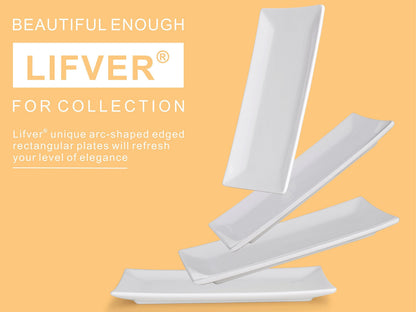 LIFVER Serving Platter, White Rectangle Plates Set of 4, 10 Inches Sushi Plate, Ceramic Serving Trays for Party, Dessert, Appetizer, Steak, Serving Dishes for Entertaining, Dishwasher & Oven Safe