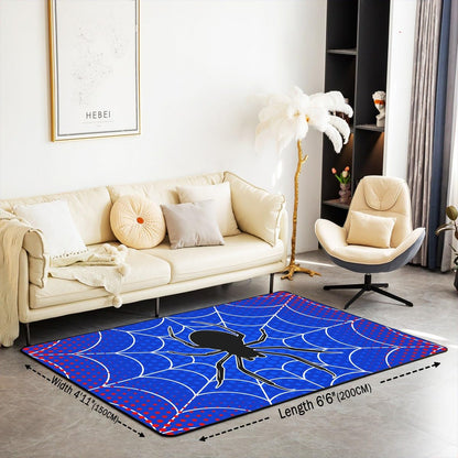 Spider Web Kids Area Rug,Black Spider Arachnid Insect Animals Indoor Floor Mat Entrance Rug for Boys Man Girls Women,Happy Halloween Non Slip Rug,Red Blue Fashion Couch Living Room Decor,3'x5'