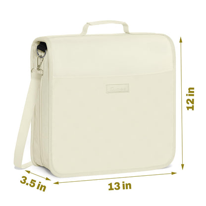 SUNEE Zipper Binder 3 Ring, 3 Inch O-Ring with Handle and Shoulder Strap, 600-Sheet Capacity, 5-Tab Expanding File Folder, Multi-Pockets for Middle School Organizer Binder with Zipper, Soft Beige