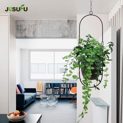 JUSUFU Metal Hanging Planters for Indoor and Outdoor Plants (Black)