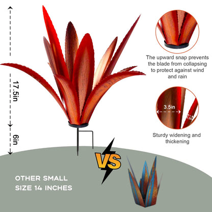 TOMBABY Enlarge Thickened Wind Resistant Metal Agave Garden Art Metal Plant Country Garden Sculpture Statue Outdoor Decoration Agave Metal Plant Courtyard Lawn Ornament Gift (2, 12 Leaves red)