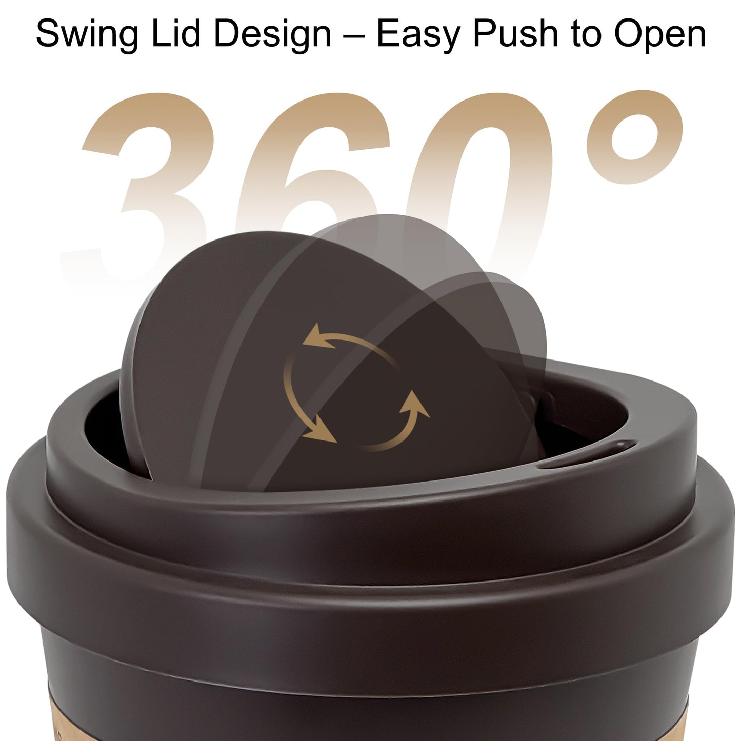 Soddeph 3.4 Gallon Large Trash Can with Swing Lid, Plastic Waste Bin with Lid, Garbage Can for Kitchen, Bathroom, Office，9.3″ × 6.5″ × 13.2″ (Brown)