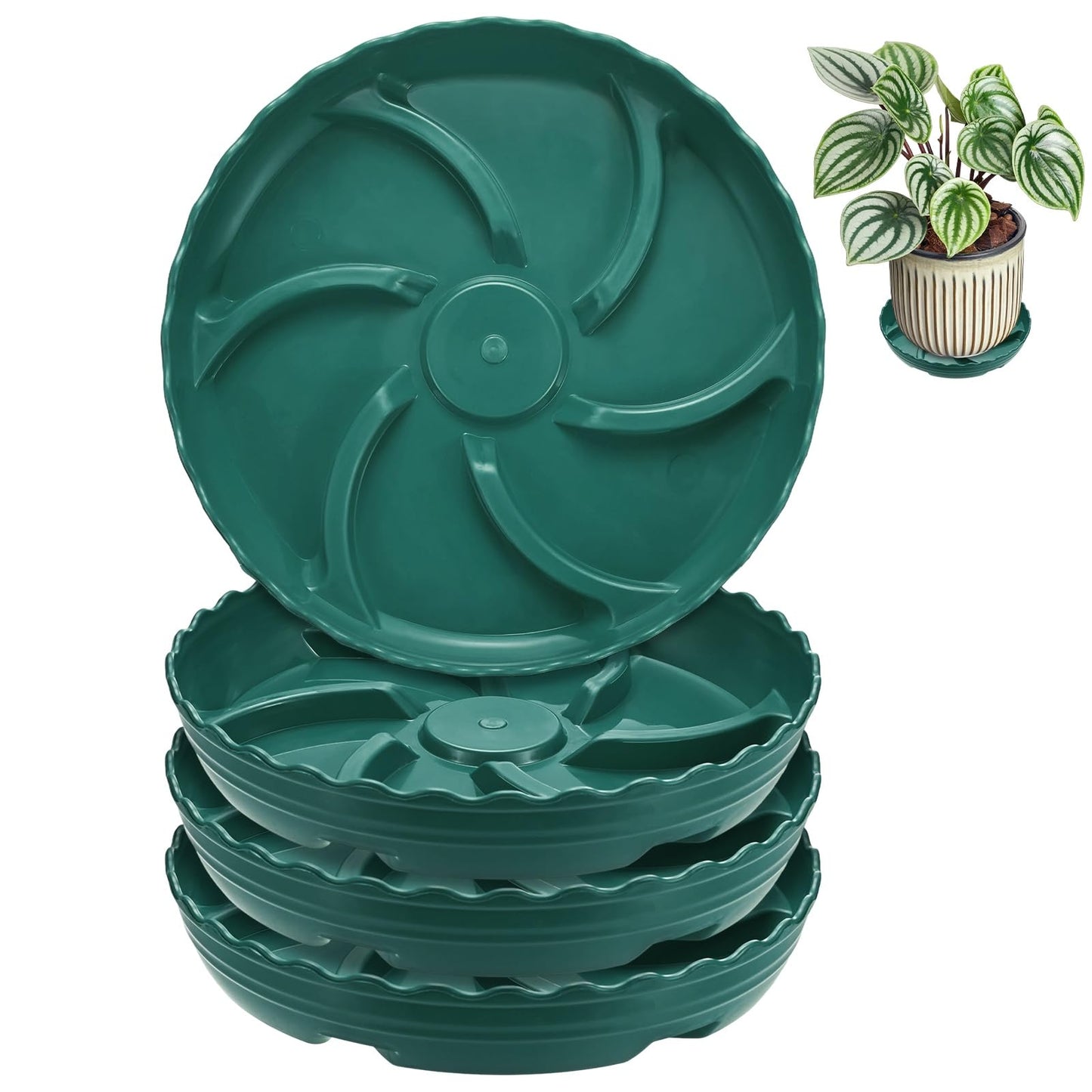 M METERXITY 4-Pack Plant Saucer, 7.9 Inch/20 cm Plastic Plant Trays Thicker for Pots/Indoor/Outdoor/Water Drainage and Protection, Flowerpot Drip Tray [Green]