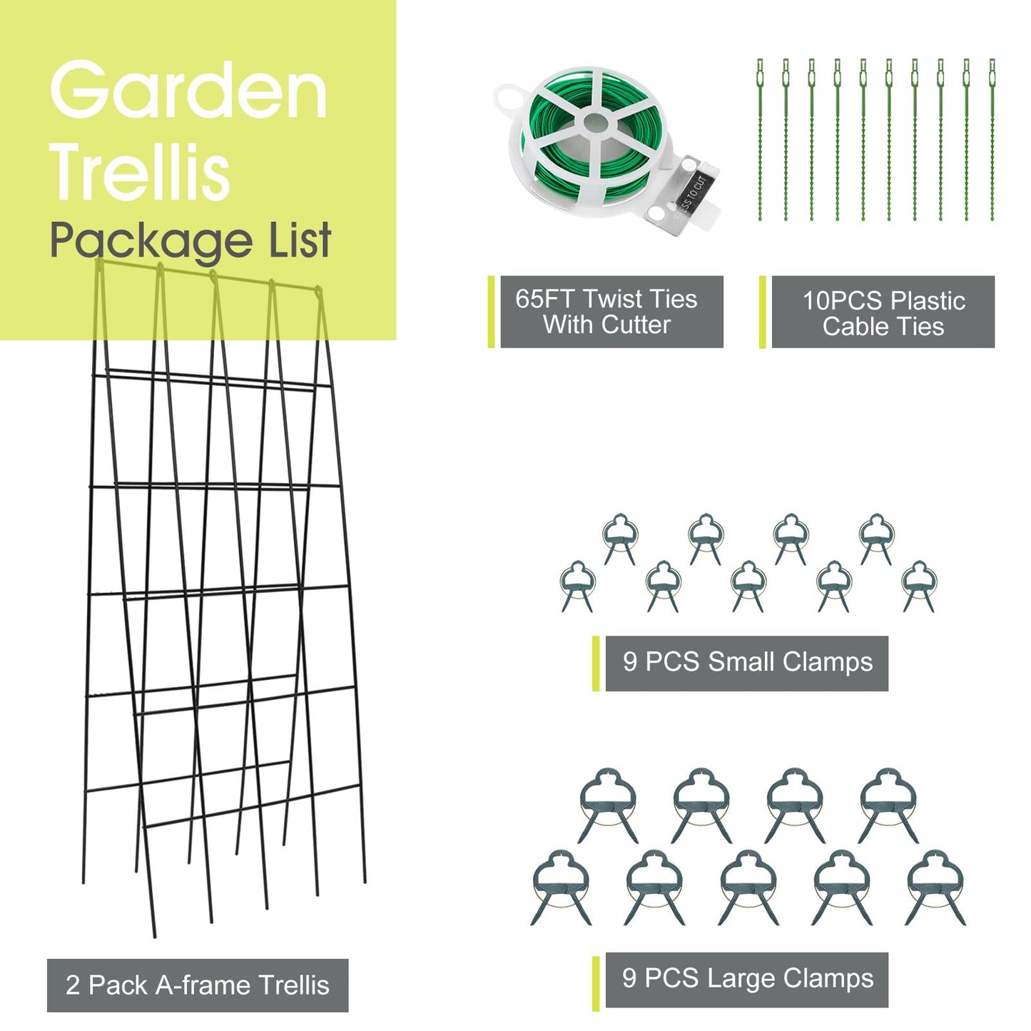 Cucumber Trellis for Raised Bed, Rifny 16.5 x 40 Inch Metal Trellis for Climbing Plants Outdoor with Plant Clips Twist Ties, Garden Plant A-Frame Trellis for Vegetable Pea Tomato (Black, 2 PCS)