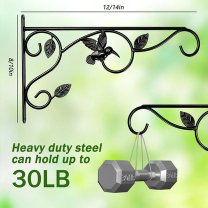 Heavy Duty Plant Hangers for Hanging - 2 Pack Metal Wall Plant Hooks Indoor Outdoor, 12 Inch Rust Resistant Plant Bracket for Bird Feeders, Planters, Lanterns, Wind Chimes - Patio, Garden, Home Decor