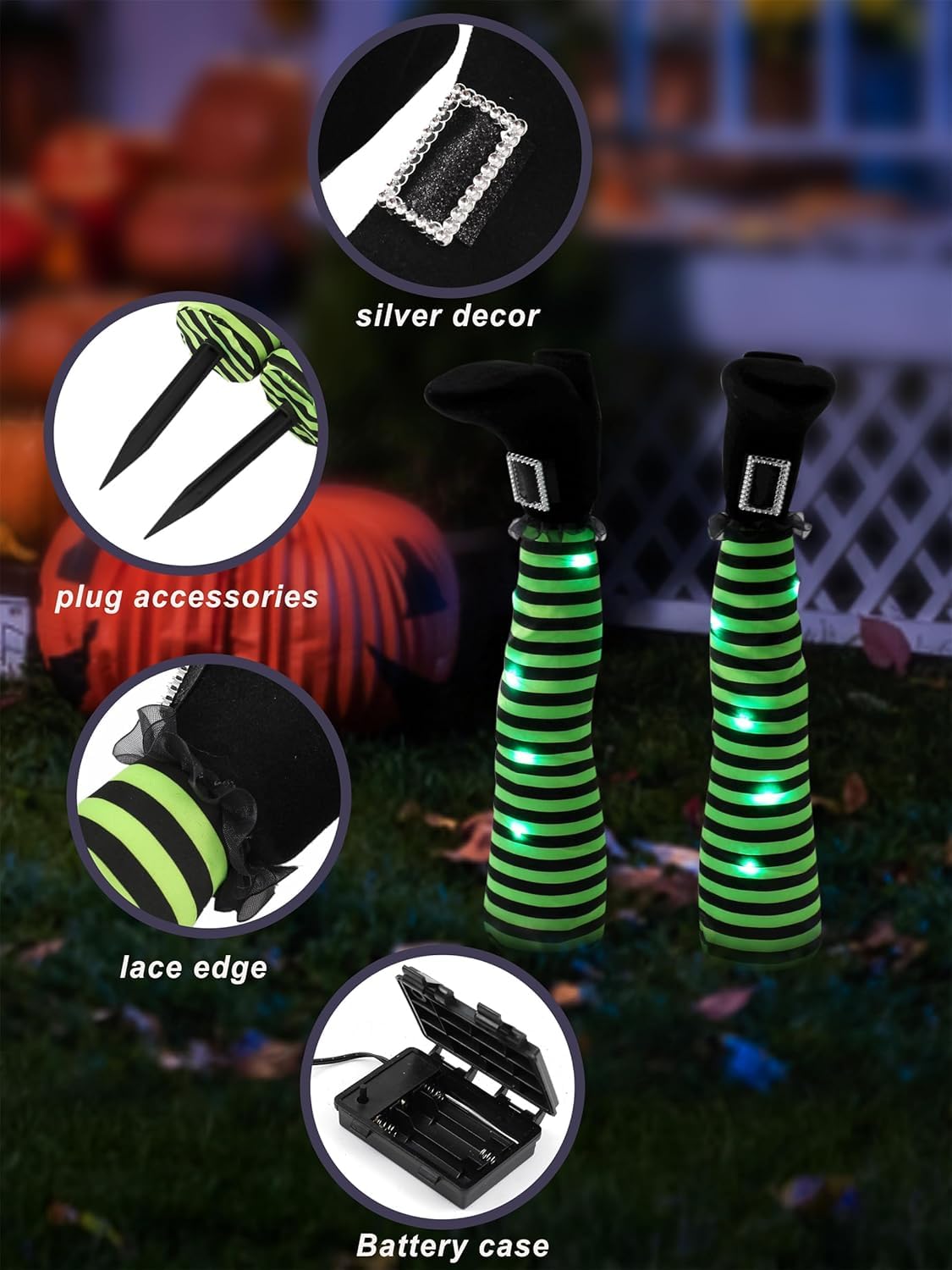 infleesh Halloween Witches Legs Decor Leg Yard Stakes Stake Wreaths Feet Door Crashing Garden Party Porch Wicked Hanging House Foot Outdoor Decorations (Green)