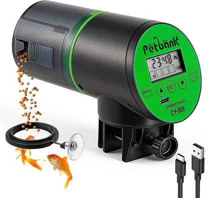 Automatic Fish Feeder for Aquariums - Rechargeable Auto Fish Food Dispenser Timer Feeder with USB Charger Cable，LCD Screen, Customized Schedule
