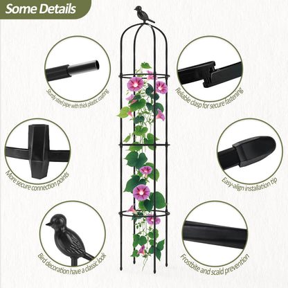 Trellume Garden Obelisk Trellis for Climbing Plants Outdoor - 69"(H), Rustproof Trellis with Adjustable Rings, Metal Plant Support for Potted Vines, Garden Trellis Use for Outdoor or Indoor(1 Pack)