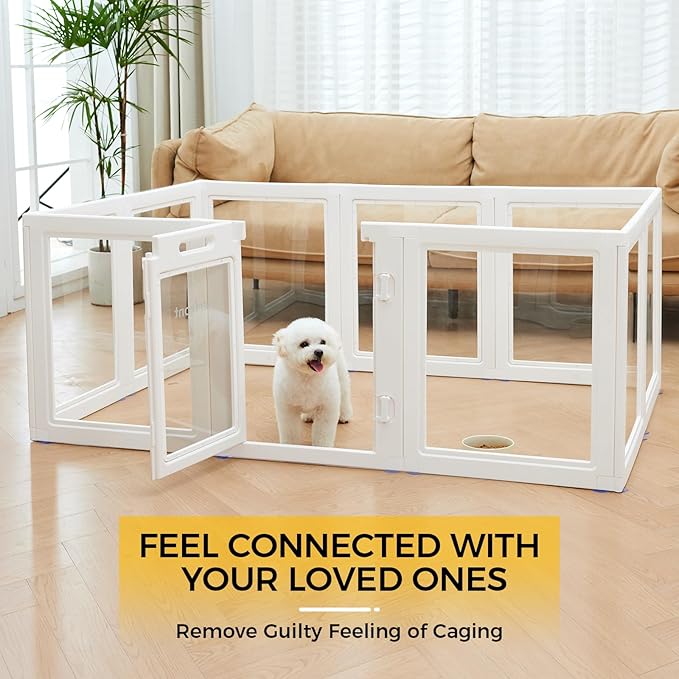 EVERFRONT Clear Acrylic Plastic Dog Playpen - Clear Dog Play Pen - Easy Assemble Acrylic Dog Playpen - Puppy Playpen, Cat Playpen, Small Animal Playpen, Dog Play Pen Indoors (White, 23.6“ H, 10PCS)