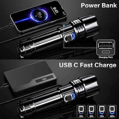 AKNEAR Rechargeable LED Flashlight High Lumens, Super Bright Flashlights with Zoomable & USB C Rechargeable & 5 Light Mode & Waterproof, Powerful Flash Light for Home, Hiking (Digital Display, 3 Pack)
