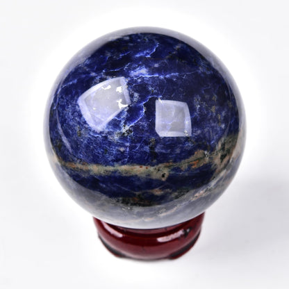 AMOYSTONE Blue Sodalite Decorative Ball 2.8-3.2" with Wood Stand – Large Healing Sphere for Reiki, Feng Shui