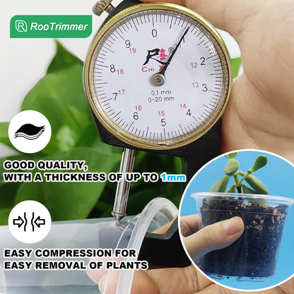 RooTrimmer 100 Pack 2.8 Inches Clear Plant Pots with Drainage Holes, Transparent Seeding Nursey pots, Round Plastic pots for Seeds Starter, Seeds Germination
