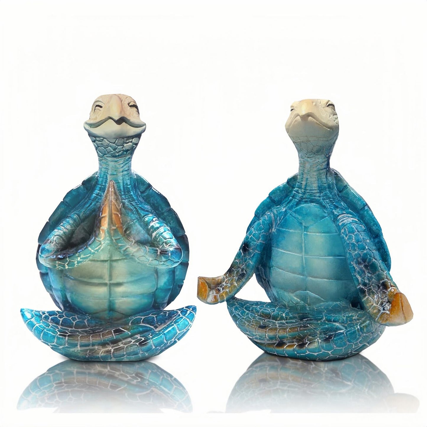 ZFQGEGE 2-Pack Yoga Sea Turtle Figurines - Resin Meditation Desk Statue Decor with Non-Slip Base Zen Ocean Theme Table Shelf Sculptures Beach Bathroom Office Decoration Gifts for Women Turtle Lovers