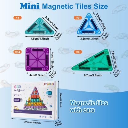 93 PCS Magnetic Tiles Mini Magnetic Building Tiles with Cars, Travel Magnetic Tiles with Storage Bag,STEM Toys for School Acitivities, Ideal Christmas Birthday Gifts for Boys Girls Age 3+ Years Old
