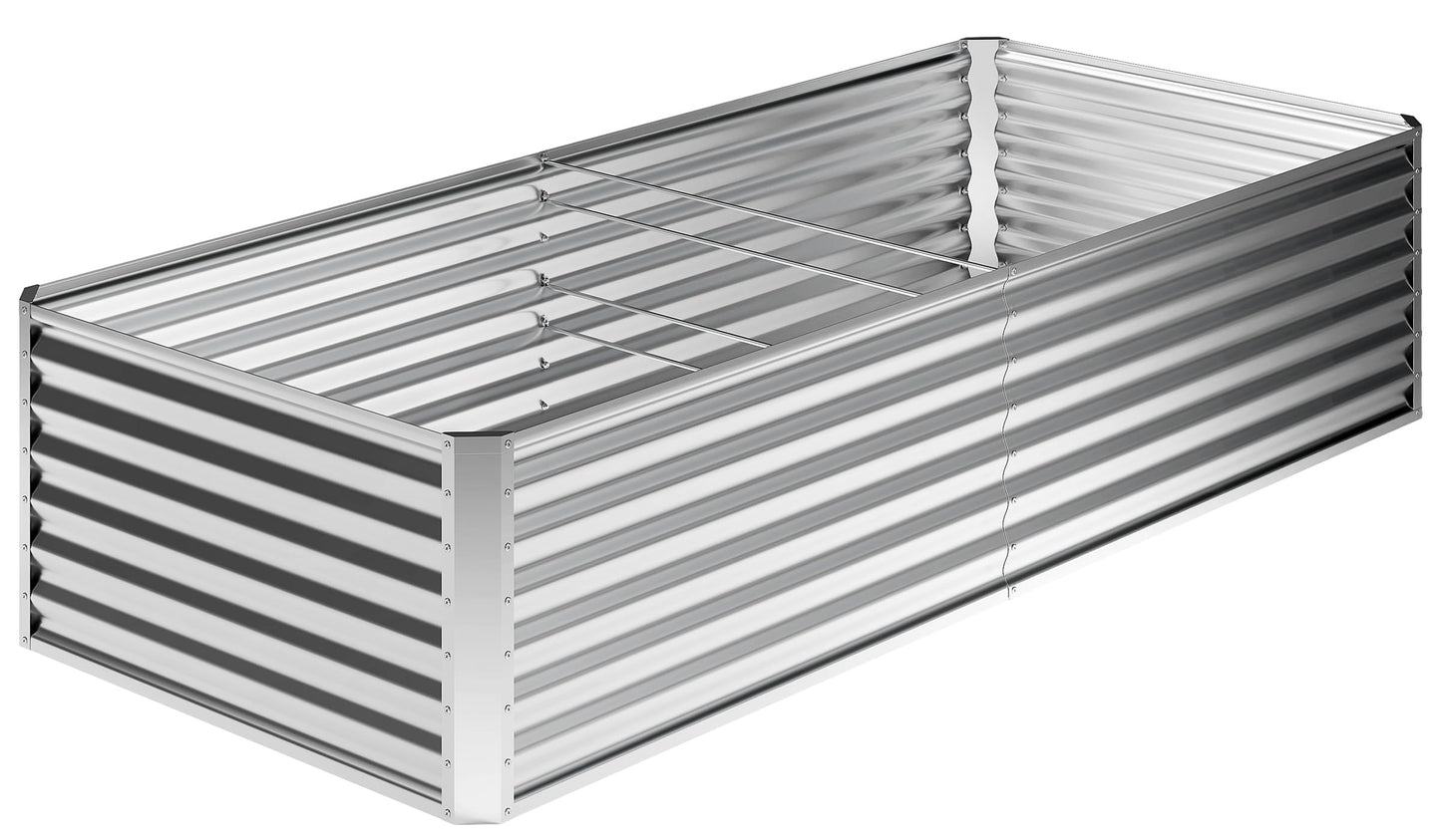 Nedenyou 8x4x2FT Galvanized Raised Garden Bed,Planter Raised Beds-Metal Garden Box,Large Plant for Outdoor Planting, Vegetables Bed，Flower,herb-Silver